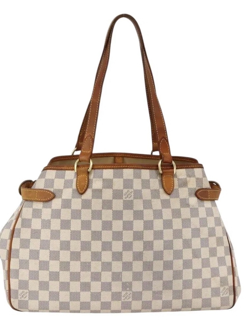 Louis Vuitton Damier Azur Canvas Tote with Brown Leather Trim